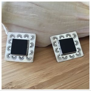 Vintage Mexico Onyx Clip On 1 1/4” Earrings FINAL